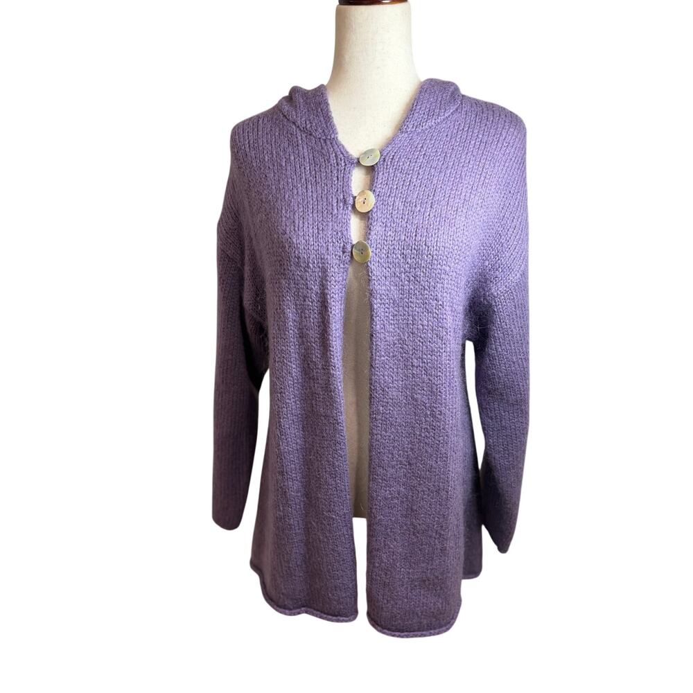 Soft Surroundings Mohair Wool Blend Purple Sweater Cozy Hood Size Small